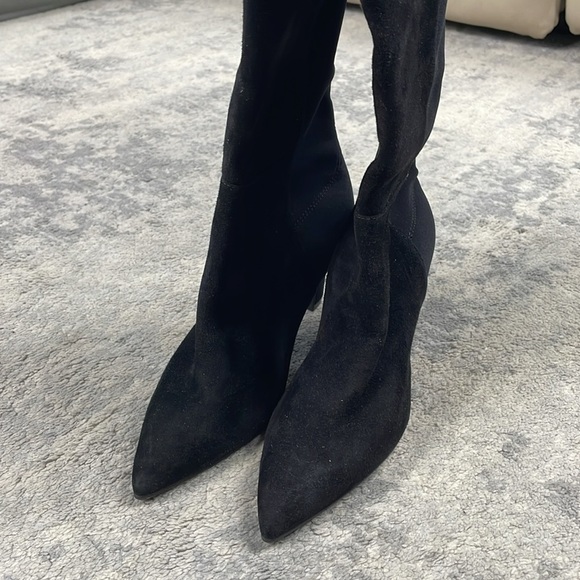 New Stuart Weitzman Heeled Pointed Toe Over The Knee Boots Black Suede Sz 4 - Picture 5 of 12